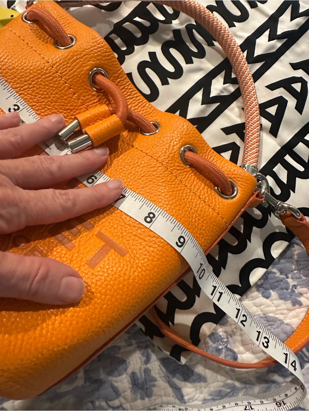Marc Jacobs Orange Pebbled Leather 'The Bucket' Drawstring Shoulder Bag - Picture 8 of 9